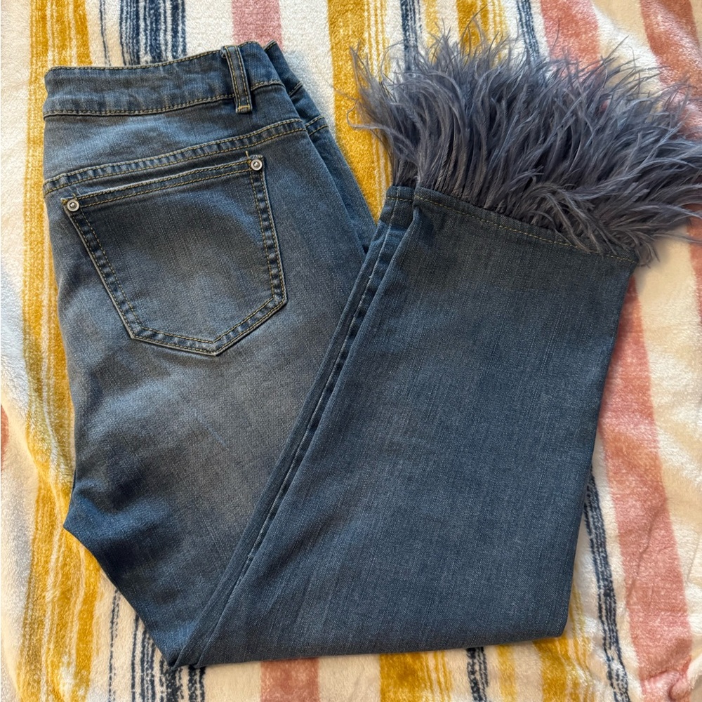 V Cristina Denim with Feather Detail